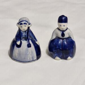 Vintage Hand Painted Holland Bells Blue Ceramic Couple Man Woman 2" Figurines